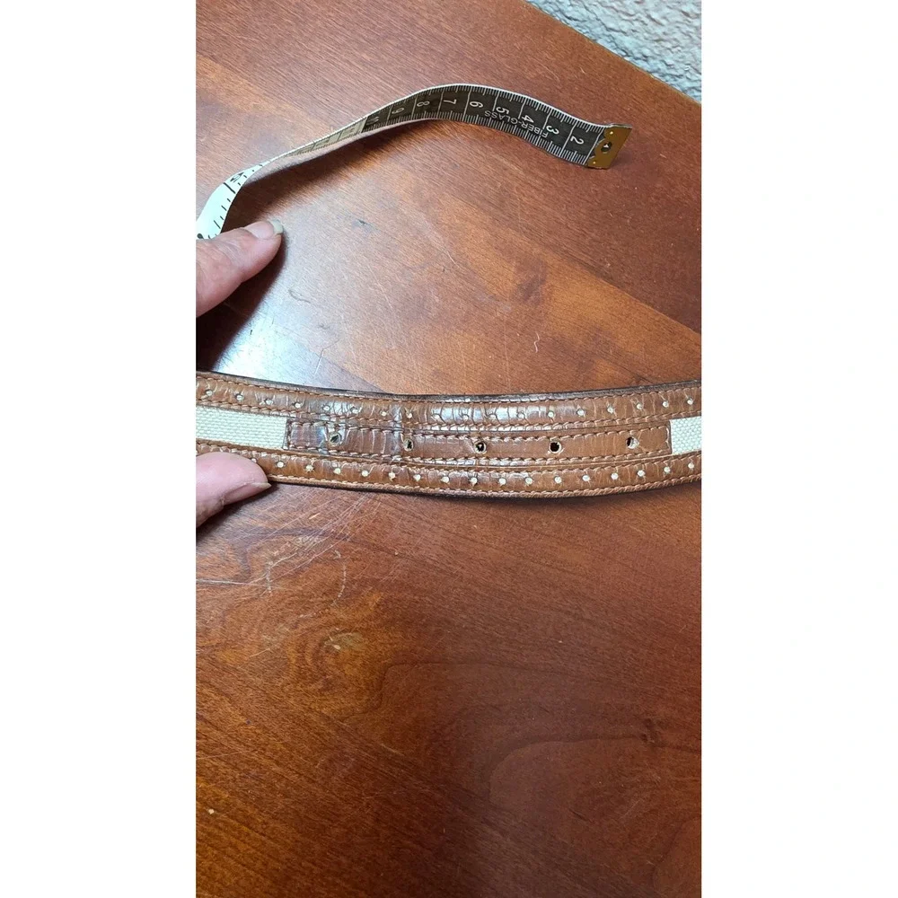 Paul Fredrick Belt Mens 44‎ Brown Leather Canvas Made in Italy Casual Classic